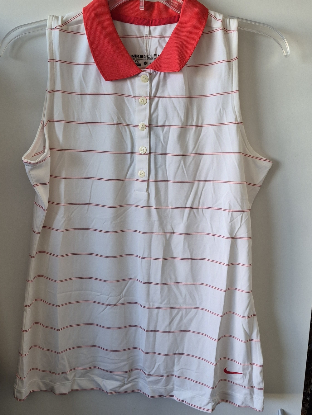 Nike Women’s White with Red Pinstripe & Red Collar Golf Polo Shirt Sz M